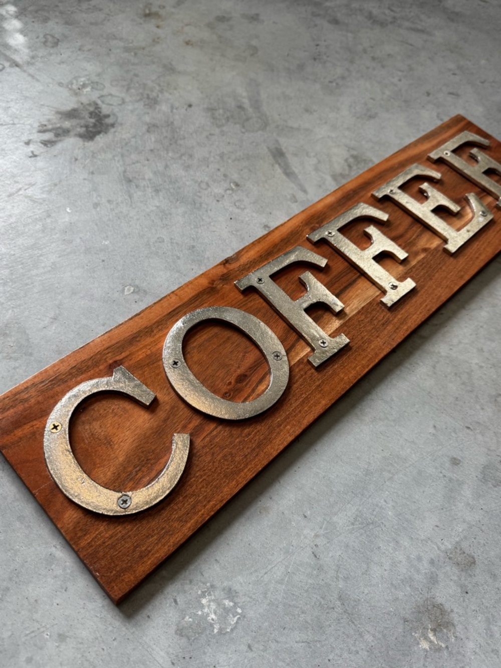 COFFEE Wall Sign - Rustic Brown Wood with Metal Letters 6”x24” - Picture 2 of 4